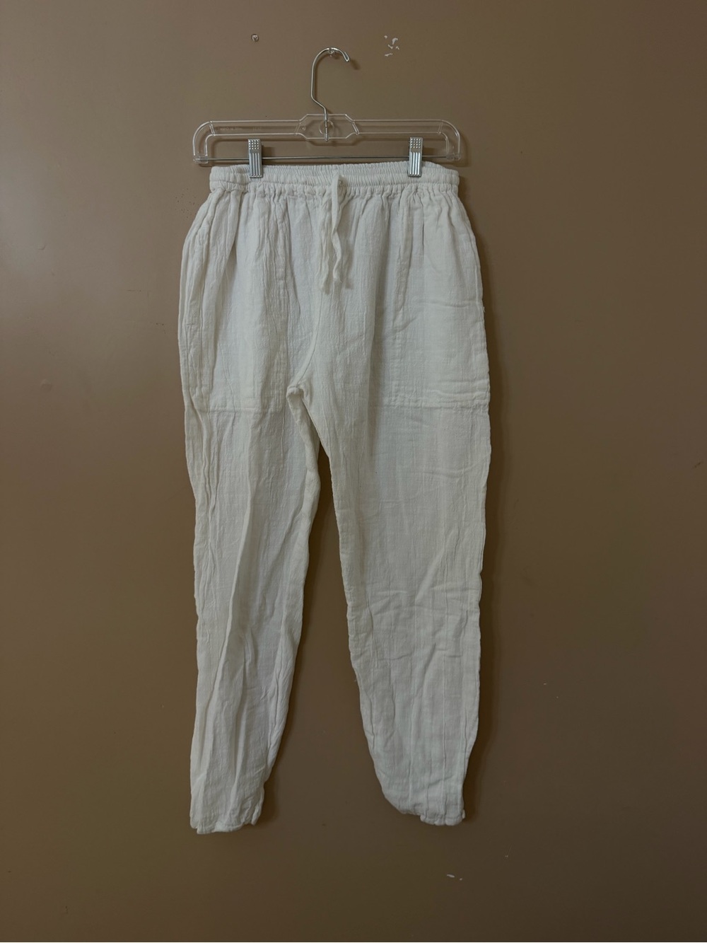 Women's white Drawstring linen joggers…. 100% linen!